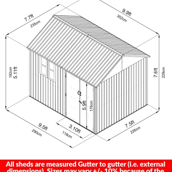 10ft x 7.5ft Steel Cottage Shed - includes a window 