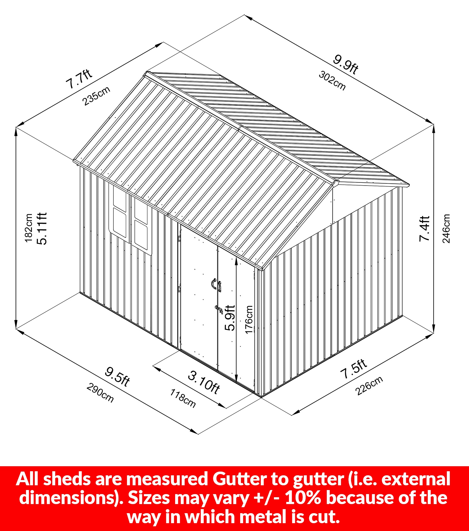 10ft x 7.5ft Steel Cottage Shed Steel Sheds with a Window 