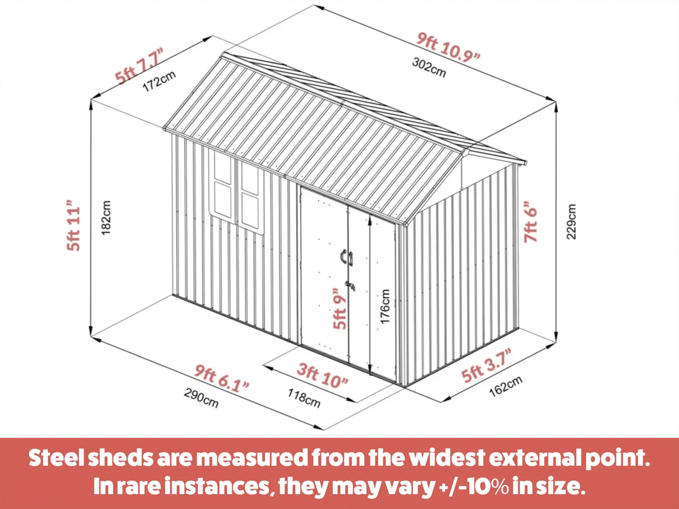 10ft x 6ft Steel Cottage Shed Steel Sheds with a view- Sheds Direct Ireland